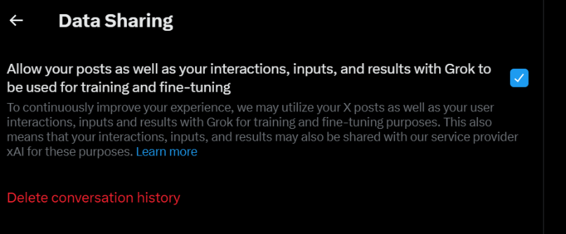 X为Grok AI培训添加了新的数据共享设置图片1